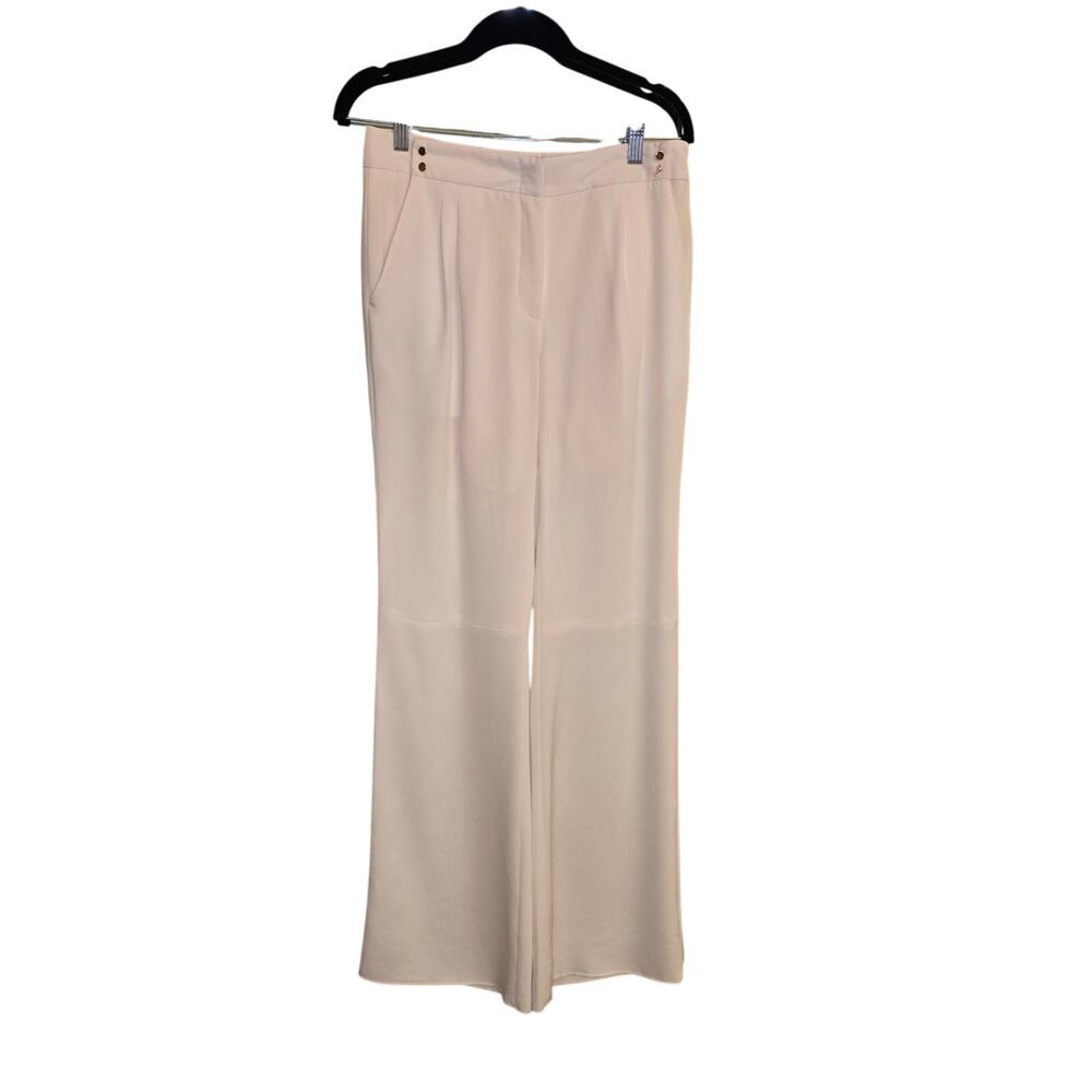 Jenny Kayne Wide Leg Flare Trousers | Size 4 | Cream Ivory | Silk Lined
